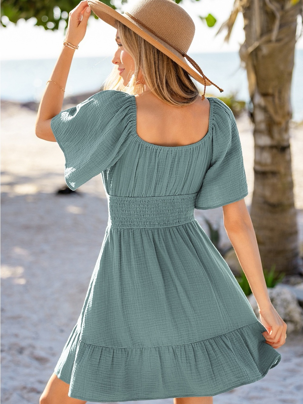 Cupshe V-Neck Smocked Mini Dress - Picture 3 of 8